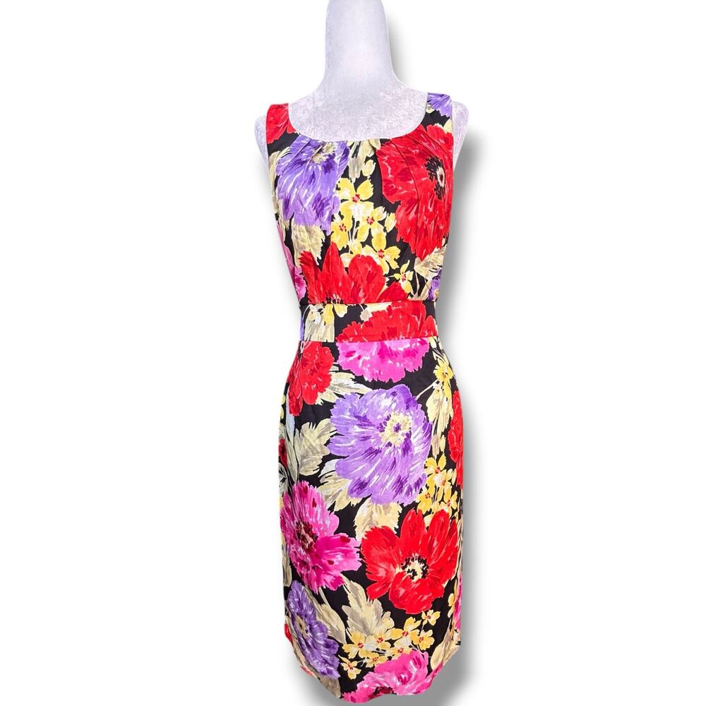 Banana Republic Floral Sheath Dress Petite 0P Linen Blend Sleeveless New Garden